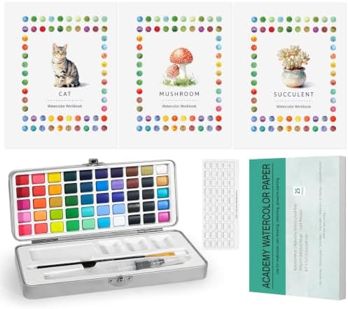 CraftyManor 3PCS Watercolor Workbook for Beginners, 50 Colors Water Color Paint Set with Palette & Brushes, Creative 36 Original Patterns Adult Coloring Book (50Color（C&M&S）) by CraftyManor
