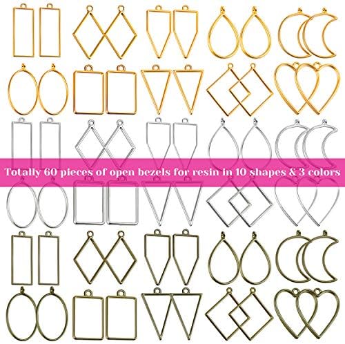 Shynek 60Pcs Hollow Frame Pendants - Resin Craft Bezels Jewelry Molds for Necklaces and Earrings Making Supplies - Image 2