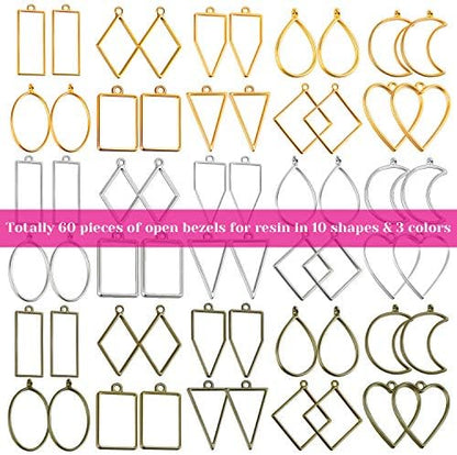 Shynek 60Pcs Hollow Frame Pendants - Resin Craft Bezels Jewelry Molds for Necklaces and Earrings Making Supplies - Image 2