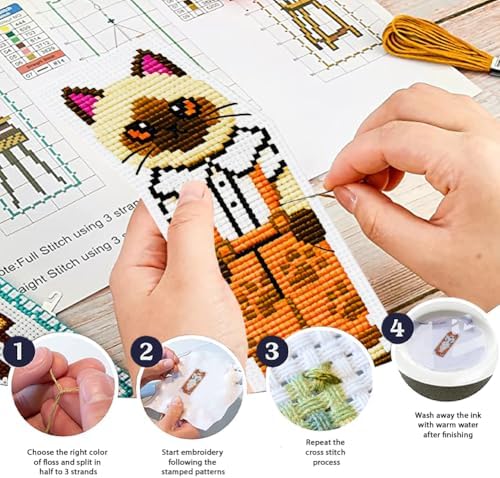 ORIGACH 6 Set Vivid Cute Cat Cross Stitch Bookmark Kit for Beginner - Image 4