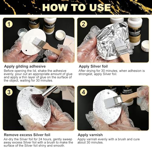 100 Pieces Silver Leaf Sheets, Complete Gilding Adhesive Kit for Leaf - Image 3