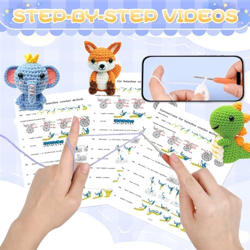 OLHKYN 6Pcs Crochet Kit for Beginners, 2026 DIY Craft for Adults, Great Gift for Crochet Lovers, Crocheting Animal Kits with Step by Step Videos,Yarn,Crochet Hook,Birthday Holiday Gift - Image 3