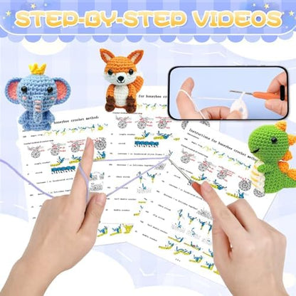 OLHKYN 6Pcs Crochet Kit for Beginners, 2026 DIY Craft for Adults, Great Gift for Crochet Lovers, Crocheting Animal Kits with Step by Step Videos,Yarn,Crochet Hook,Birthday Holiday Gift - Image 3