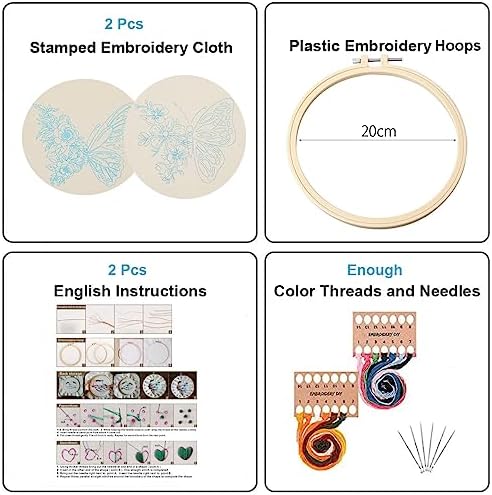 Konrisa Embroidery Starter Kits with Butterfly Flower Pattern, Stamped Cross Stitch Kits for Beginners Adults DIY Sewing Include Embroidery Hoop Embroidery Fabric Threads and Needles,Set of 2 - Image 2