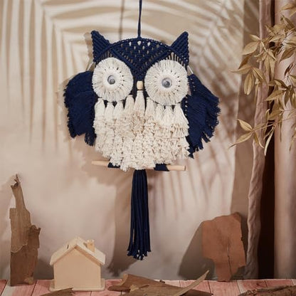 FREEBLOSS DIY Macrame Owl Kit with Video Tutorial Macrame Wall Hanging Ornament Boho Wall Hanging Decor Navy Blue&White Macrame Tapestry Gift Macrame Kit for Beginners - Image 7