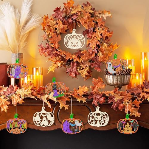 80PCS Wooden Halloween Decoration Pumpkins Ornaments to Paint Happy Halloween Cutouts Unfinished, DIY Blank Unfinished Ghost Spider Web Black Cat Trick or Treat Boo Ornament for Home Crafts Hanging - Image 4