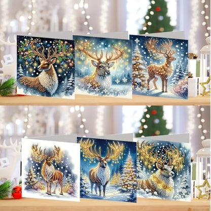 jinglinhh 6pcs Snowy Reindeer Christmas Tree Diamond Art Painting Greeting Cards with Envelopes, DIY Card Making Kits for Adults, Diamond Art Postcards Christmas Cards Craft Gifts - Image 4