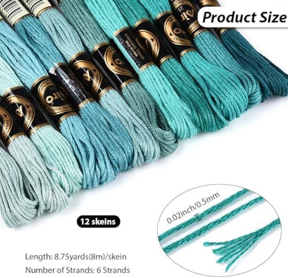 12 Skeins 6 Strands Green Embroidery Floss Thread for Jewelry - Image 2
