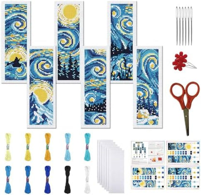 FREEBLOSS 6 Set 11CT Cross Stitch Bookmarks Kit Starry Sky 8x2.4inch by FreeandCreativeCraftsArt