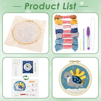 ERKOON Punch Needle Kit Adults Beginners, DIY Easy Sea Animals Embroidery Set for Starter Art Craft, Needling Punch Project with Patterns, Tools, Yarns, Hoop, Instruction (Turtle) - Image 2