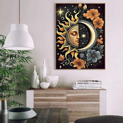 Celestial Body Paint by Numbers Kit for Adults Beginner with Framed,Sun and Moon Easy Adult Paint by Number Kits on Canvas DIY Painting for Beginners Art by Numbers for Home Wall Decor 10x12 Inch - Image 3