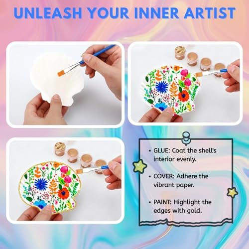 Kalaxy47 12 Sets Natural Scallop Shells for Crafts, 4-5 Inch Large Seashells with Decoupage Paper Napkins, Glue & Brushes, Complete DIY Decoupage Kit for Home Decor, Jewelry Tray & Gift Making - Image 3