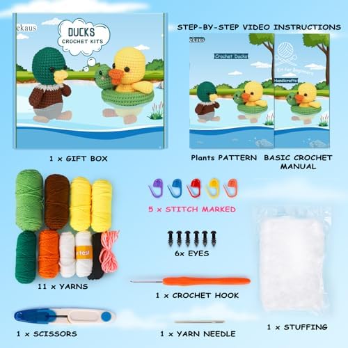 ekaus Crochet Kit for Beginners, Crochet Kit with Step-by-Step Video Tutorials, Crochet DIY Knitting Supplies for Adults, Crochet Ducks(45%+ Yarn) - Image 2
