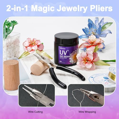 Teexpert UV Dip Resin for Wire Flowers Kit, 100g Crystal Clear UV Resin Starter Kit with 6 Winding Rods, Pliers, 2Pcs 31FT Wires for Jewelry Making, Fast Cure Thick Glue for DIY Flower Decoration - Image 5