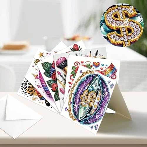 antor 6 Pack 5D Diamond Painting Greeting Cards, Fashionable Lip Design - Image 4