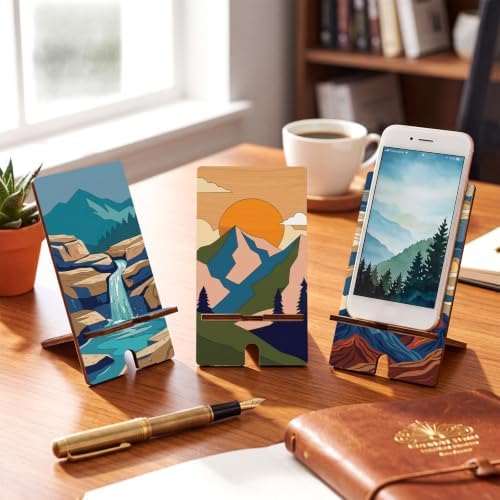Kenning 12 Pcs Mountain Crafts Color Your Own Phone Holder DIY Mountain Cell Phone Stands Paint Your Own Unfinished Wooden Cellphone Holder to Paint with 24 Color Pens for Adults Handmade Project Gift - Image 4