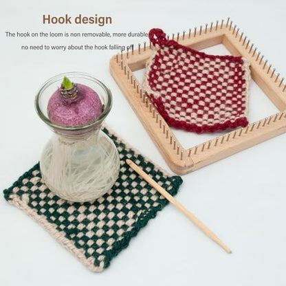 HERCHR Wooden Knitting Loom, Hand Knitting Loom Board Wooden Multi Craft Frame Weaving Loom Kit for Weaving Beginner Children Adults, 10 * 10cm - Image 5