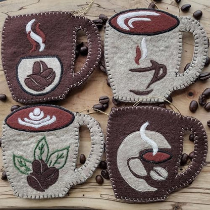 Coffee Mugs Ornament Kit, Quilting Kit for Adults, Cute Coffee-Lover Gift, DIY Ornament Kits, Small Ornament Kit, Giftcard Holder, Wool Felt Kit for Beginners, Includes Materials and Instructions - Image 2