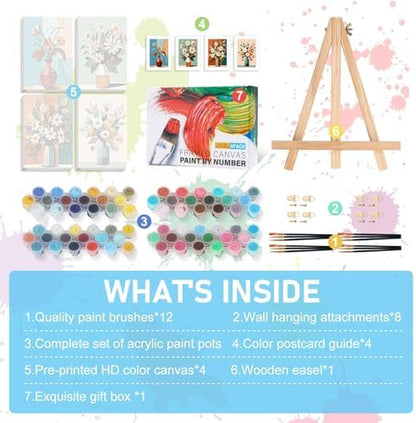 4 Pack Framed Paint by Numbers Kit for Adults with Wooden Easel, 8x12 Inch - Image 6