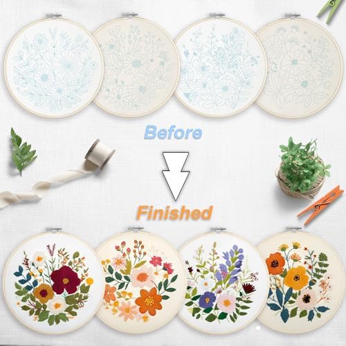 Bonroy Embroidery Kit for Beginners with Instructions,Cross Stitch Kits for Adults with Pattern,Needlepoint Kits for Adult Include Embroidery Cloth Hoops Needles Threads (flowers2) - Image 4