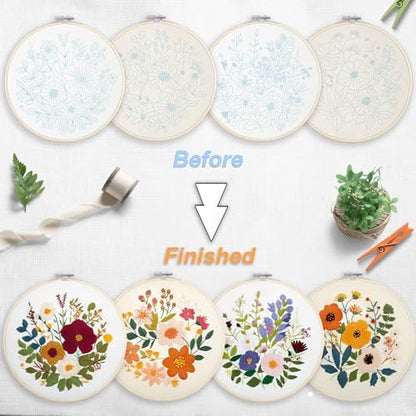 Bonroy Embroidery Kit for Beginners with Instructions,Cross Stitch Kits for Adults with Pattern,Needlepoint Kits for Adult Include Embroidery Cloth Hoops Needles Threads (flowers2) - Image 4
