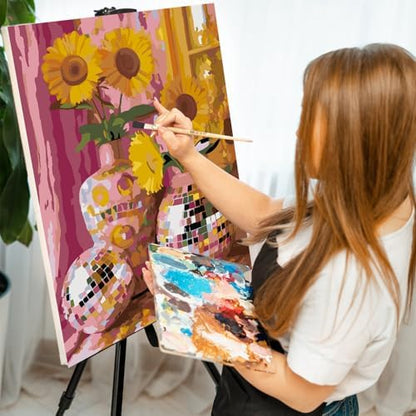 GEEHEIY Paint by Numbers Kit for Adults, Disco Sunflower Vase, 16 x 20 Inch - Image 6