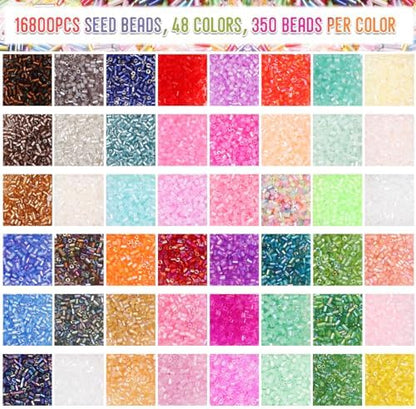 EuTengHao 16800pcs Tube Beads Kit Glass Bugle Seed Beads Small Craft Beads for DIY Crafting Jewelry Making Supplies (3mm, 350 Per Color, 48 Colors) - Image 2