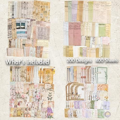 Scrapbook Paper, 400 sheets of journaling supplies for Vintage Crafts Planner Bullet Junk Journal Supplies Mixed Media Collage Card Album Embellishments - Image 3