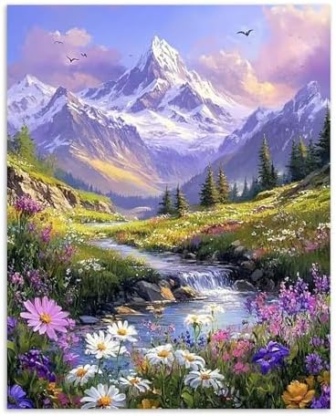 Alptiny Mountain Landscape Paint by Numbers Kit for Adults Beginner, Mountain Wildflowers Paint by Number Kits, DIY Nature Oil Painting Kit for Relaxation & Home Decor, 16x20 Inch by Unknown
