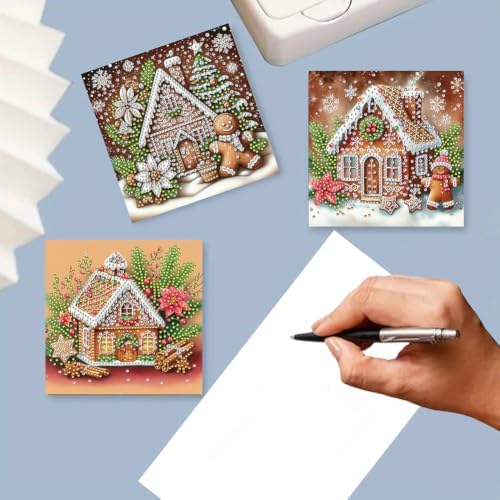 Diamond Painting Christmas Cards Kit for Adults - 6 Pack DIY Gingerbread House Greeting Cards with Envelopes - 5D Diamond Art Holiday Cards Set - Handmade Merry Christmas Thank You Cards Craft Gift - Image 5