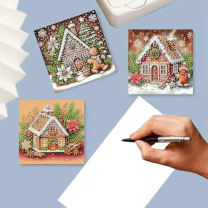 Diamond Painting Christmas Cards Kit for Adults - 6 Pack DIY Gingerbread House Greeting Cards with Envelopes - 5D Diamond Art Holiday Cards Set - Handmade Merry Christmas Thank You Cards Craft Gift - Image 5