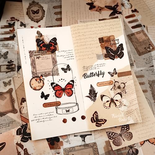 Dizdkizd Washi Stickers for Journaling, Vintage Ephemera Book for Scrapbooking with 180pcs Butterfly Stickers and 20 Sheets Adhesive Scrapbook Papers, Junk Journal Supplies - Image 6