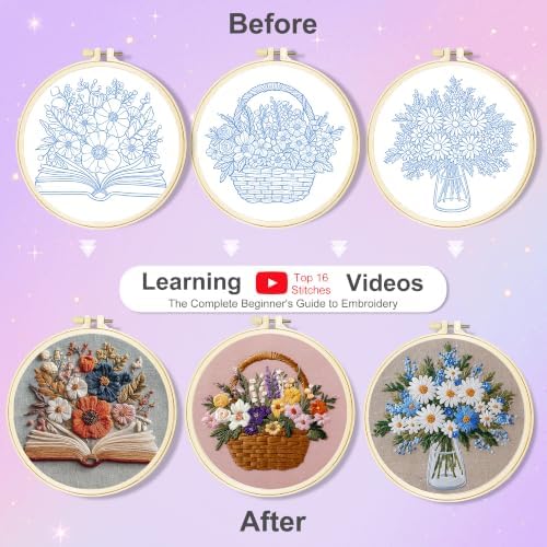 Huacan Embroidery Kit for Adults Beginners with 3 Hoops & Gift Box - Image 3