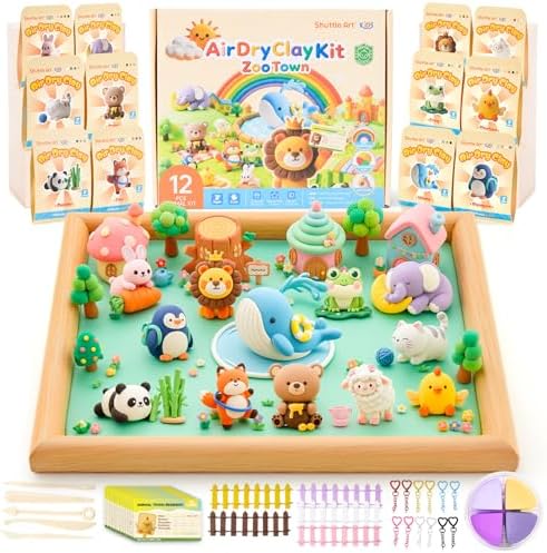 Shuttle Art Air Dry Clay for Kids - Zoo Town, 55 PCS Modeling Clay Kit with Sculpting Tools and Tutorials, Safe & Non-Sticky, Craft Gifts for Boys & Girls by ShuttleArt