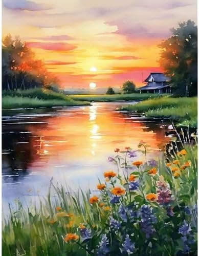 Yunruily Paint by Numbers Kits for Adults - Landscape Paint by Numbers for Adults Canvas,Sunset Paint by Number Adult for Gifts Home Wall Decor 16x20inch by VintageStyleWallDecoration