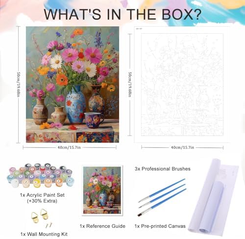 Natuyalo Paint by Numbers Kit for Adults Beginner, Vase on Table Adult Paint by Number Kits on Canvas Without Frame, Flowers Acrylic Paint by Numbers for Home Decor Gift 16x20 inch - Image 5