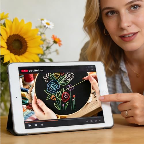 Flowers Embroidery Kits for Adults Beginners, Embroidery Starters Kit, Floral Stamped Cross Stitch Kits Needlepoint Kits for for Beginners Adults Valentine's Day Gifts, Embroidery Hoop, Video Tutorial - Image 3