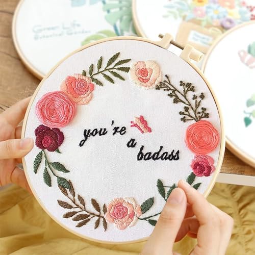 Topapfo Funny Embroidery Kit for Beginners Adults, Stamped Embroidery Pattern Cross Stitch Kits Needlepoint with Hoop Threads Needles Tools - Image 6
