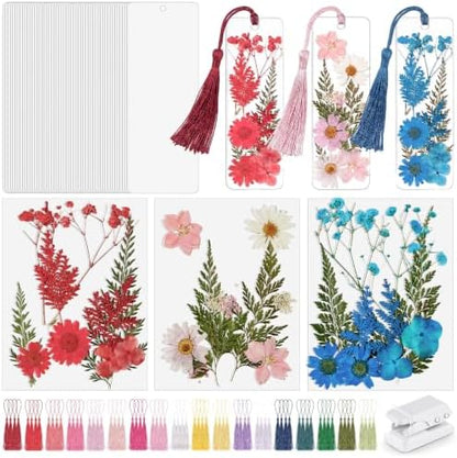Fuyoooo 61 Pcs Pressed Flower Bookmark Kit,Red Pink Blue,2 x 6 Inch by Liraitoya