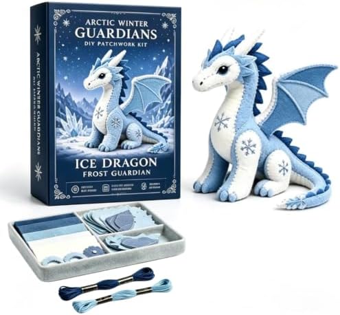 Arctic Winter Guardians DIY Patchwork Kit, Beginner Sewing Kit, 3D Stuffed Mythical Creature Needle, Portable Stuffed Animal Sewing Kit for Beginners, Pre-Cut Handmade Craft Kit (Ice Dragon) by Unknown