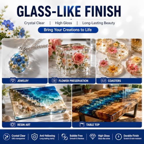 Epoxy Resin 32OZ Non-Yellowing Crystal Clear Bubble-Free Fast Cure Casting Resin Kit for Jewelry Making River Table Coaster Tumbler Mold Casting Flower Preservation 1:1 Ratio - Image 2