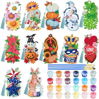 Kosiz 12 Pcs Festival Paint by Number Kit for Adult Wood Bookmark by Kosiz