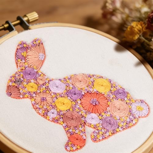 Easter Embroidery Kits for Beginners Adults, Flowers Bunny Embroidery Kits, Hand Stamped Cross Stitch Kits for Beginners Adults & Women Easter Gifts, Entire Set of Embroidery Supplies & Video Tutorial - Image 2