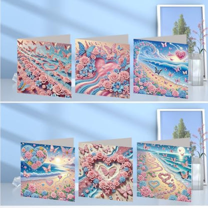 6PCS Seaside Diamond Art Painting Greeting Cards Kit with Envelopes - 5D DIY Diamond Art Card Kits for Adults - Handcrafted Postcards for Birthday & Holiday - Image 2