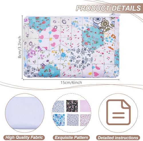 WEBEEDY 4 Sets DIY Quilted Hexagon Zipper Pouch Kit for Adult Beginners Small Quilted Zipper Bag Making Kit with Instructions DIY Makeup Pouch Bag Gift for Women Birthday Christmas, 6x3.2 inch - Image 3