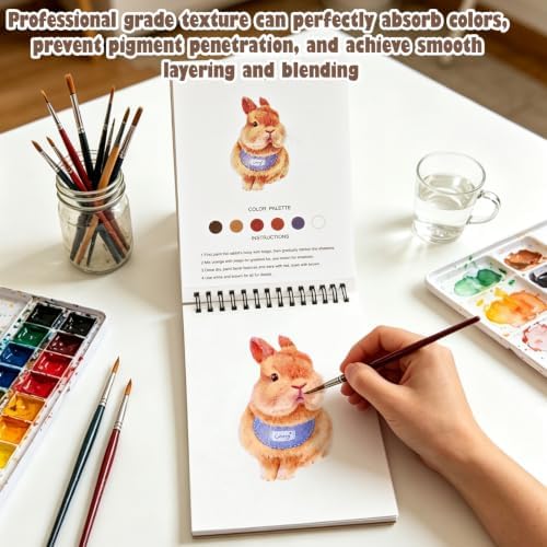 Watercolor Workbook, Water Coloring Book with 13 Pages, Animal Theme Painting Practice Book with Pre-Drawn Outline Pages, Animal Coloring Book for Adults, Beginners & Art Lovers - Image 6