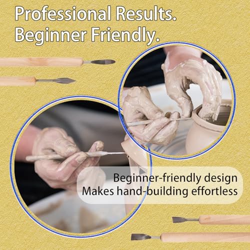 11-Pc Wood-Handled Pottery Carving Set – Stainless-Head Clay Sculpting Knives for DIY Ceramics & Precision Detail Work (11 Clay Sculpture Tools) - Image 2