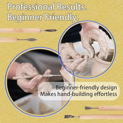 11-Pc Wood-Handled Pottery Carving Set – Stainless-Head Clay Sculpting Knives for DIY Ceramics & Precision Detail Work (11 Clay Sculpture Tools) - Image 2