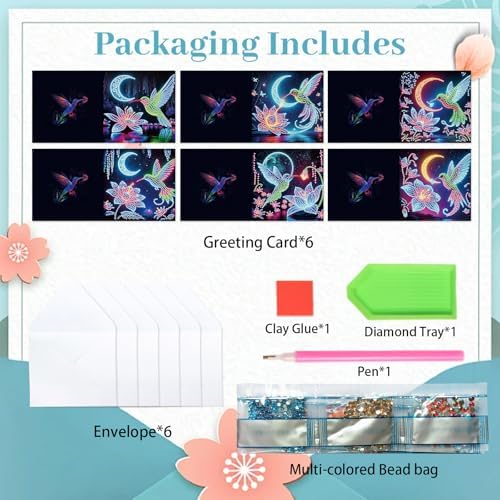 MVVMTOP 6pcs Diamond Painting Greeting Card with envelopes, DIY Hummingbird Diamond Art Greeting Card for Blessing and Wish Special Shaped Arts Crafts for Christmas Birthday Thanksgiving Day Holiday - Image 3