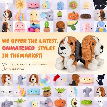 Crochetta Crochet Kit for Beginners, Beginner Crochet Kit for Adults with Step-by-Step Video Tutorials, DIY Crochet Animal Kits Knitting Supplies, 2 Pack Beagle Family (40%+ Yarn) - Image 5